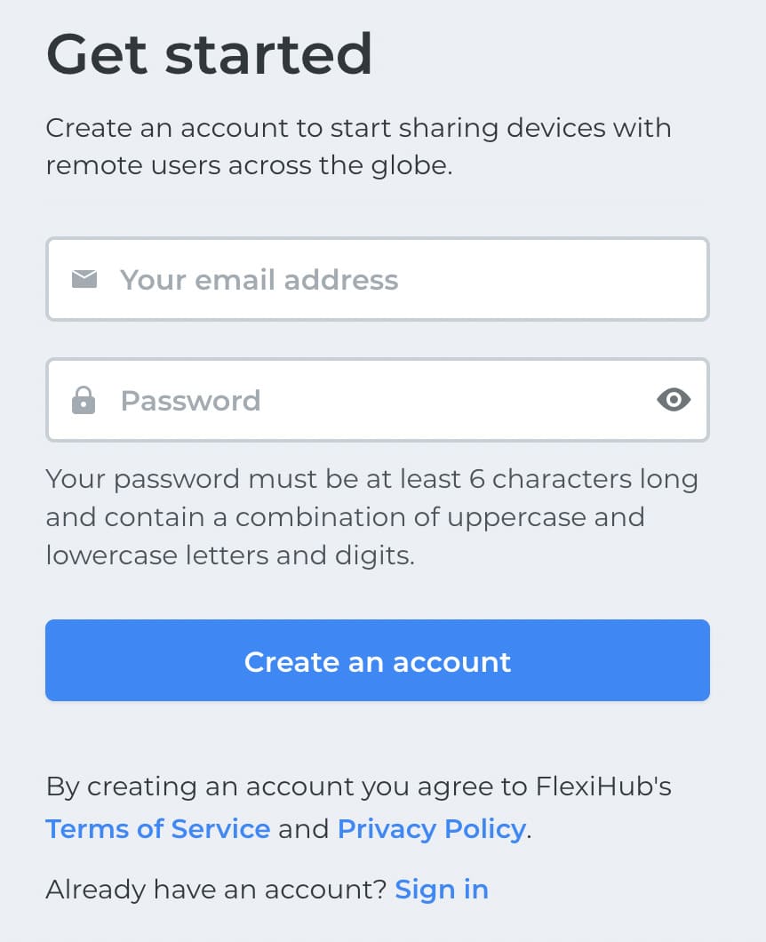 create a FlexiHub account