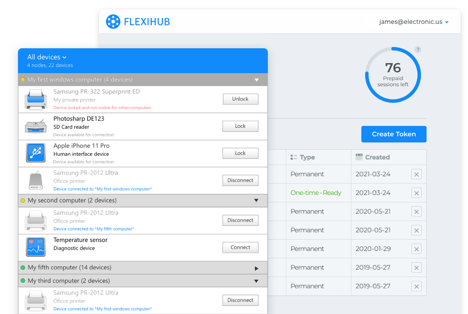 O FlexiHub conecta todos os tipos de hardware pela Internet