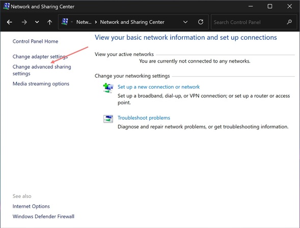 Change advanced sharing setting