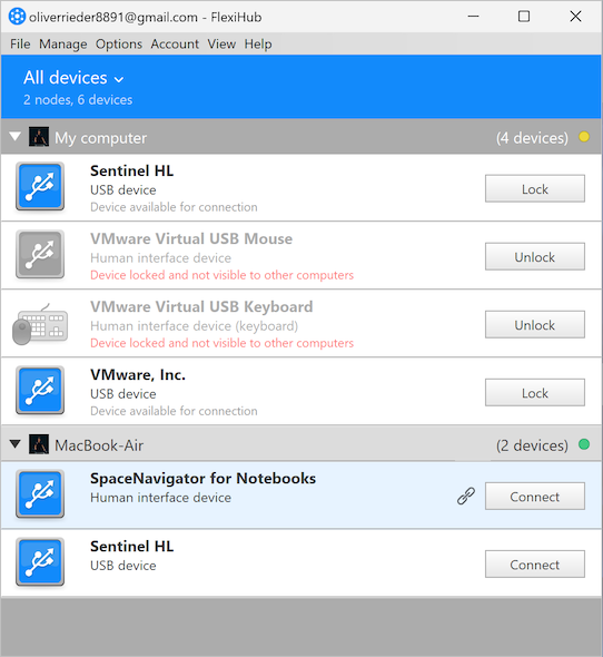 find the usb fingerprint scanner and click connect